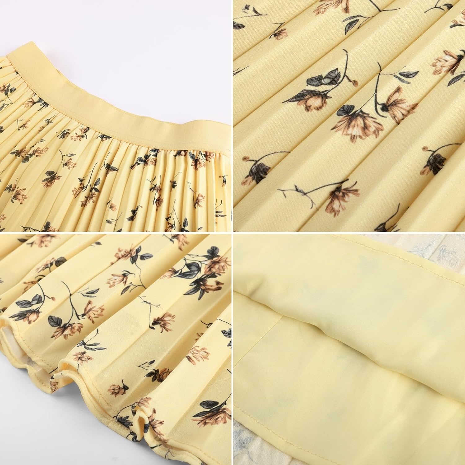 image:imageGRACE KARIN Pleated Midi Skirt for WomenChiffon Elastic High Waist Knee Length SkirtsSwing Flare ALine OutfitsBeige Floral