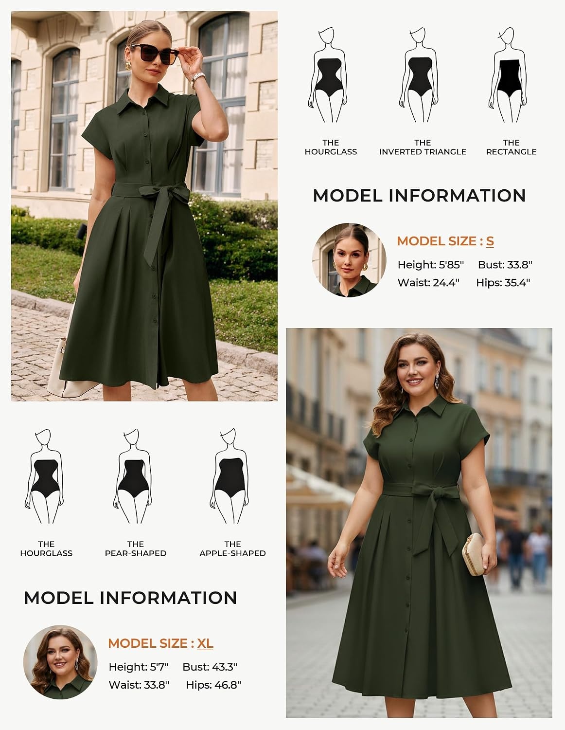 image:imageGRACE KARIN Womens Summer Work Business Casual Midi Shirt Dresses 2026 V Neck Short Sleeve Button Down Collared Belted A Line Dress with Pockets Funeral Office Church Wedding Guest OutfitsArmy Green
