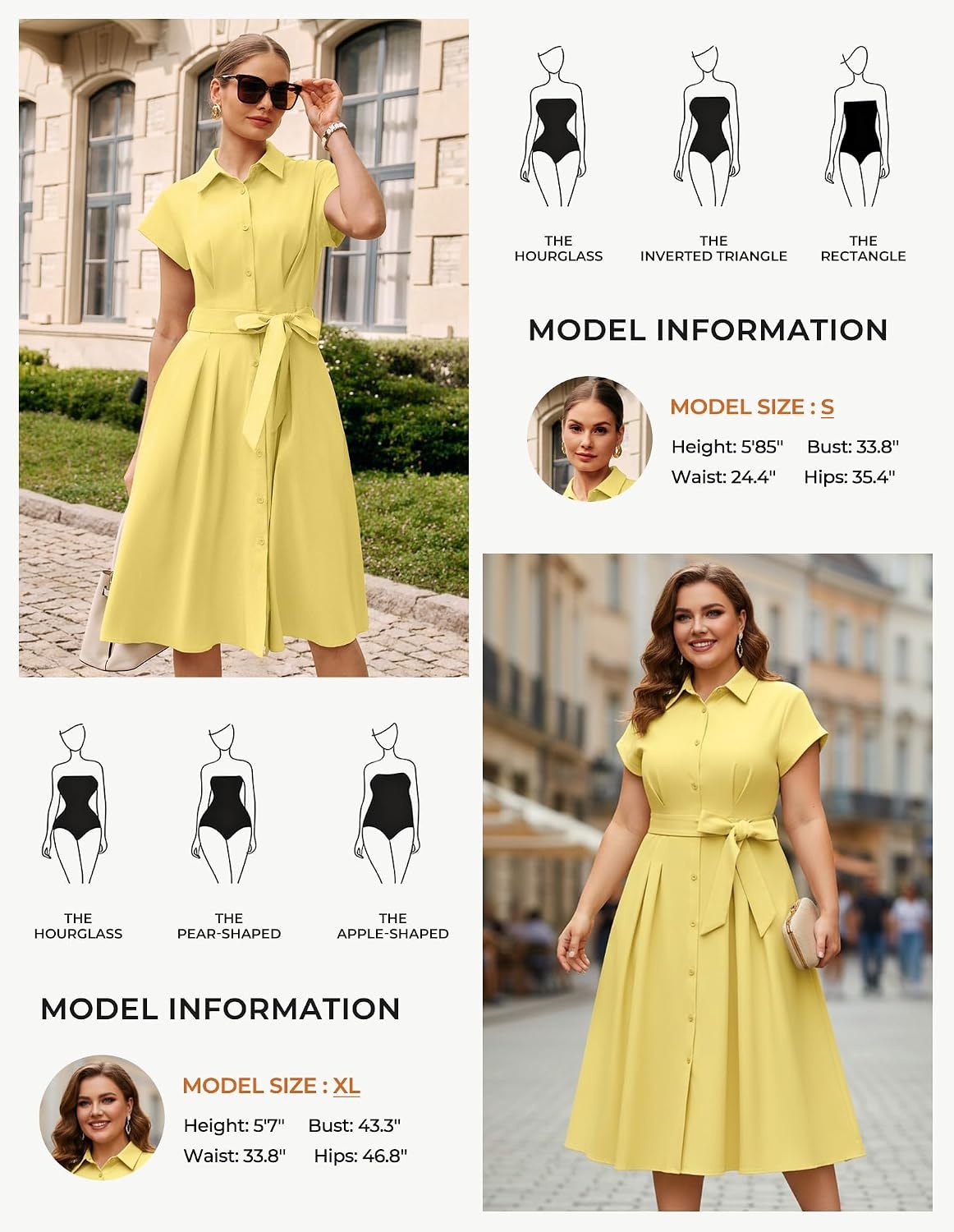 image:imageGRACE KARIN Womens Summer Work Business Casual Midi Shirt Dresses 2026 V Neck Short Sleeve Button Down Collared Belted A Line Dress with Pockets Funeral Office Church Wedding Guest OutfitsButter Yellow