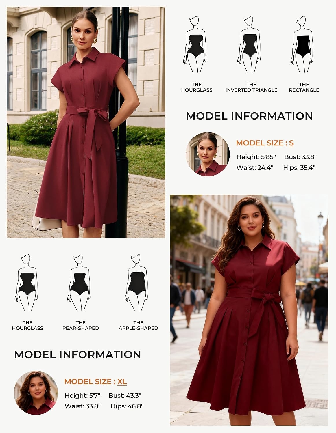 image:imageGRACE KARIN Womens Summer Work Business Casual Midi Shirt Dresses 2026 V Neck Short Sleeve Button Down Collared Belted A Line Dress with Pockets Funeral Office Church Wedding Guest OutfitsWine Red