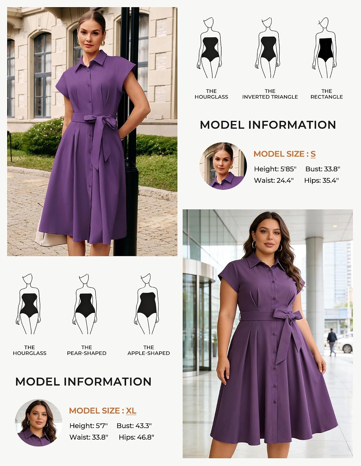 image:imageGRACE KARIN Womens Summer Work Business Casual Midi Shirt Dresses 2026 V Neck Short Sleeve Button Down Collared Belted A Line Dress with Pockets Funeral Office Church Wedding Guest OutfitsPurple
