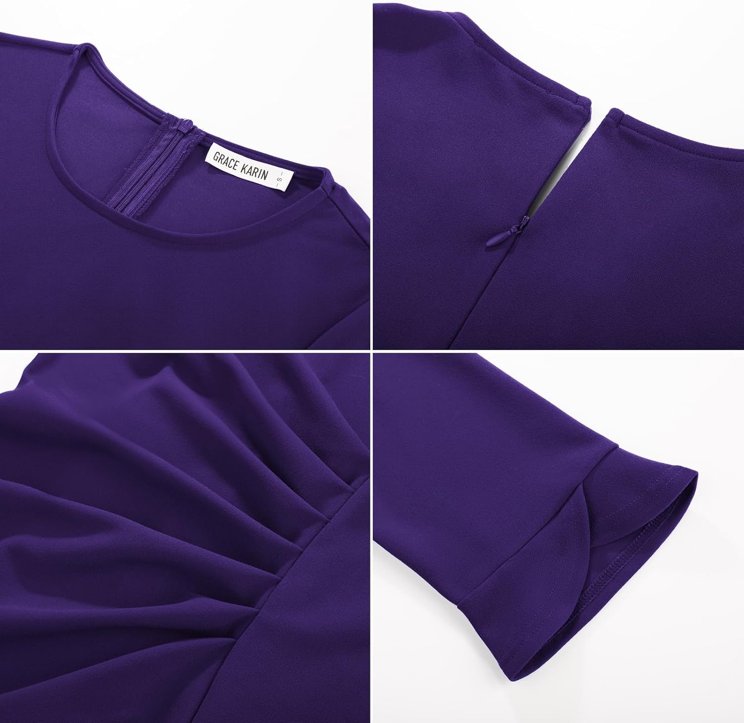 image:imageGRACE KARIN Work Dresses for Women 2026 34 Sleeve Sheath Business Dress Ruched Bodycon Church Cocktail OutfitsDeep Purple