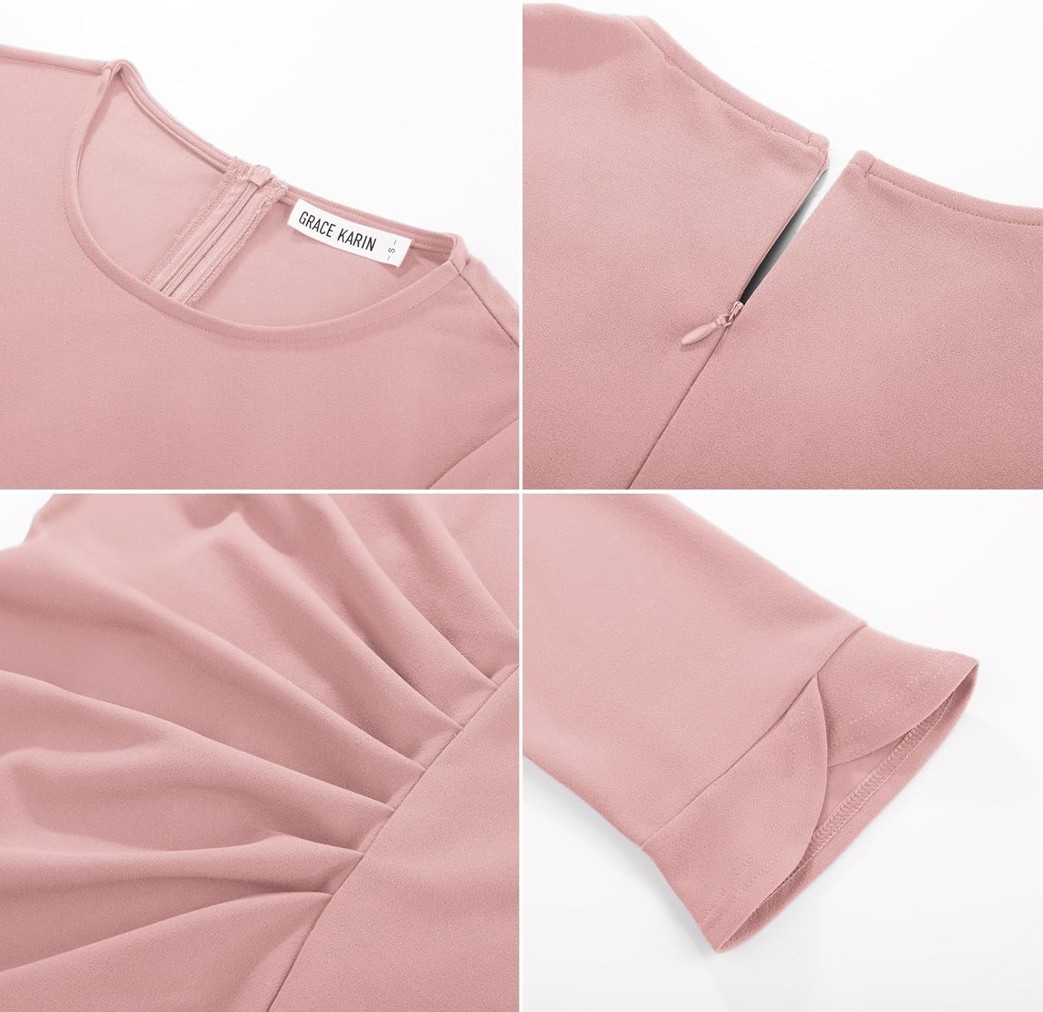 image:imageGRACE KARIN Work Dresses for Women 2026 34 Sleeve Sheath Business Dress Ruched Bodycon Church Cocktail OutfitsGray Pink