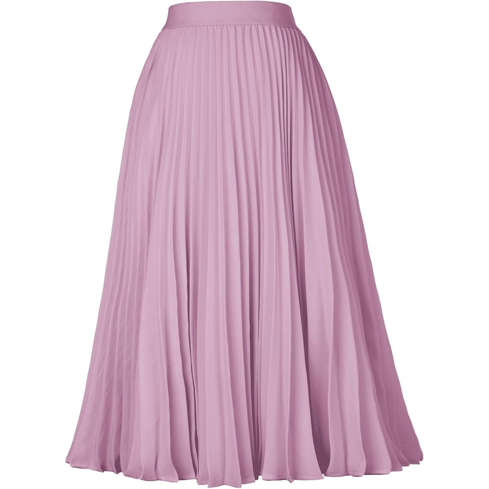 image:imageGRACE KARIN Pleated Midi Skirt for WomenChiffon Elastic High Waist Knee Length SkirtsSwing Flare ALine OutfitsGray Purple