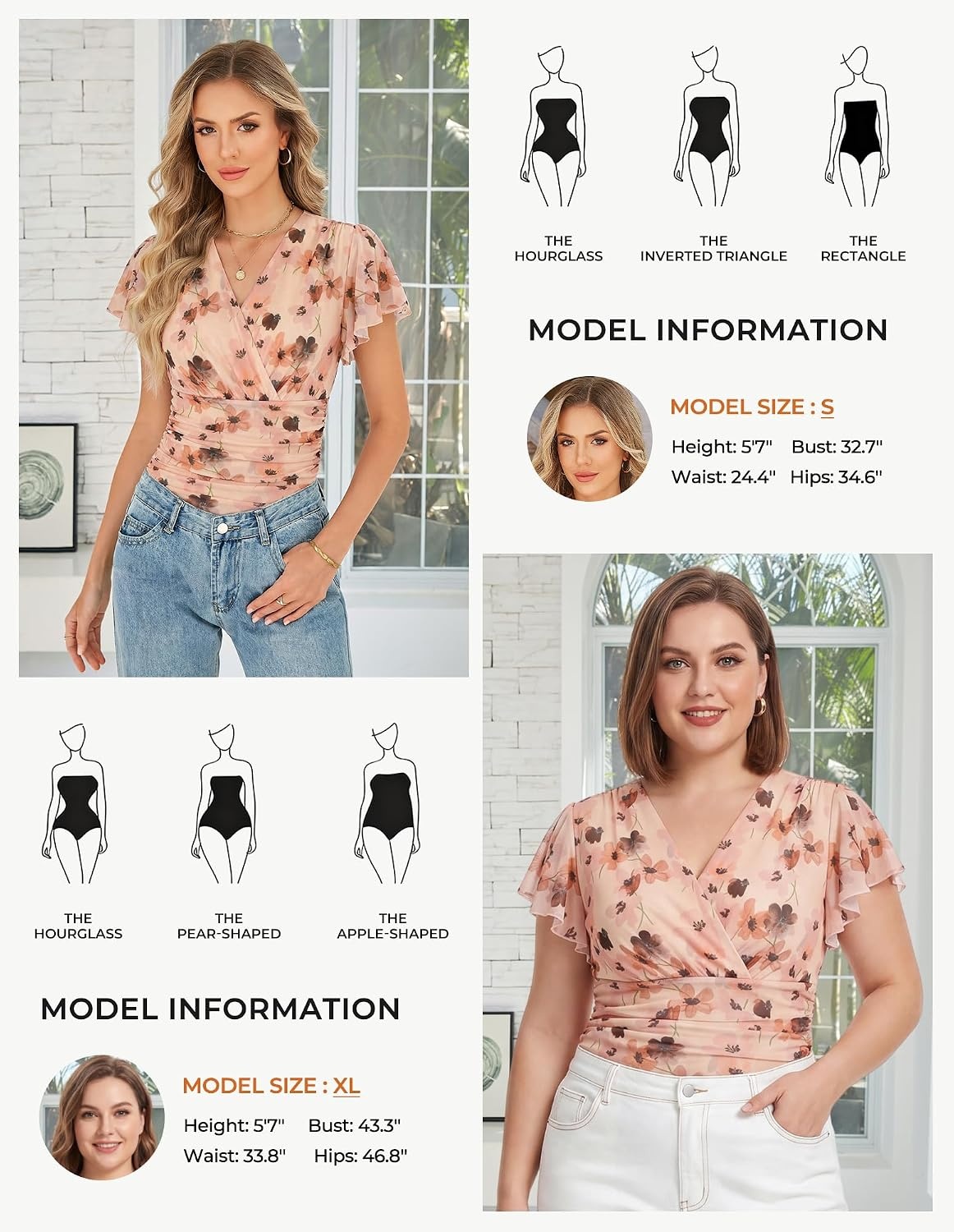 image:imageGRACE KARIN 2026 Womens Mesh Tops Ruffle Sleeve Dressy Casual Top Floral Boho Wrap Blouse Fashion OutfitsBrown Floral