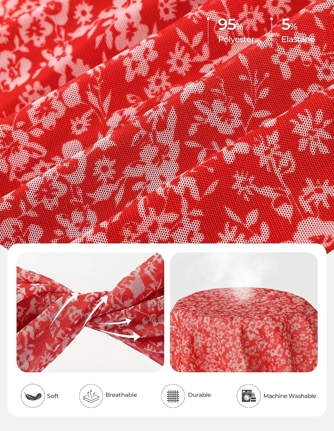 image:imageGRACE KARIN 2026 Womens Mesh Tops Ruffle Sleeve Dressy Casual Top Floral Boho Wrap Blouse Fashion OutfitsRed White