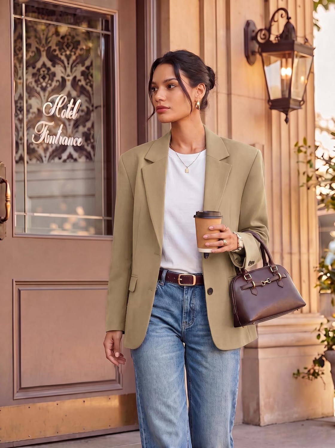 image:imageGRACE KARIN Womens Blazer Business Casual 2026 Fall Work Office Suit Jackets Long Sleeve Lapel Open Front with PocketsKhaki