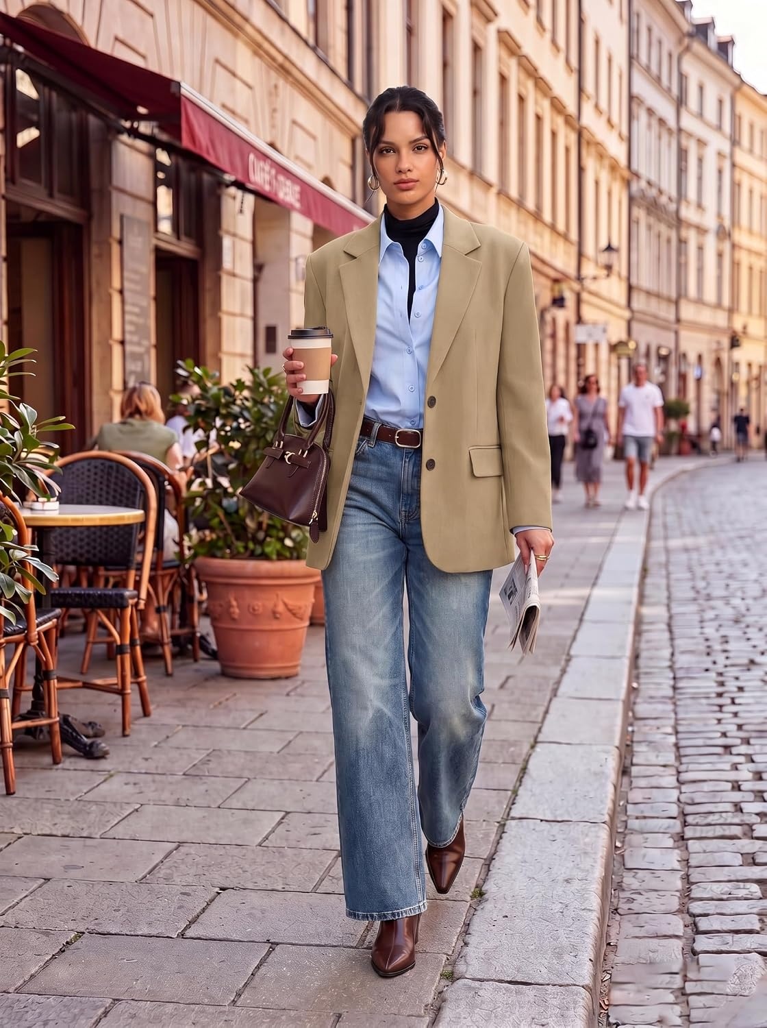 image:imageGRACE KARIN Womens Blazer Business Casual 2026 Fall Work Office Suit Jackets Long Sleeve Lapel Open Front with PocketsKhaki