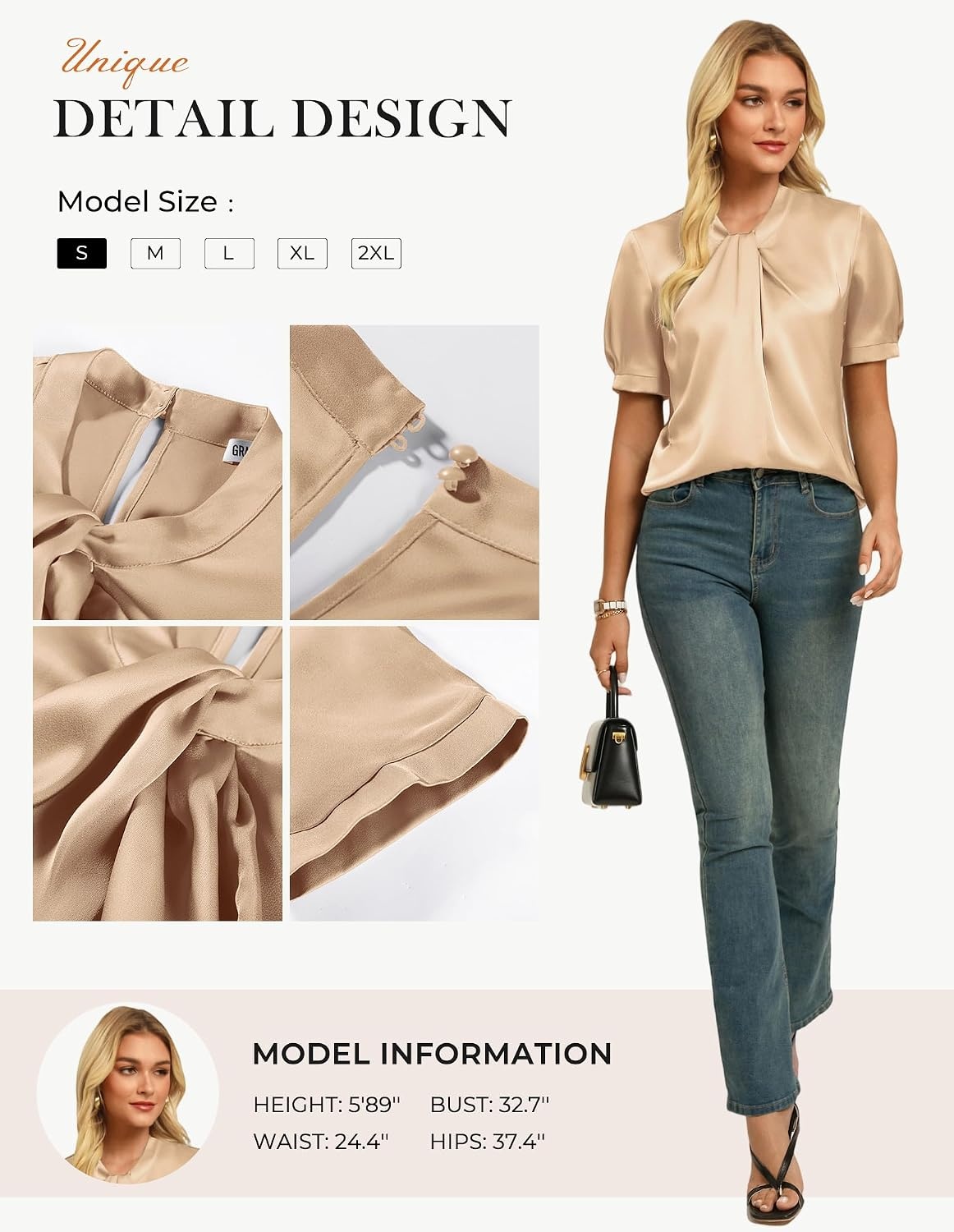 image:imageGRACE KARIN 2026 Women Satin Tops Short Sleeve Blouse Mock Neck Work Silk Shirts Business Casual OutfitsOrange Pink