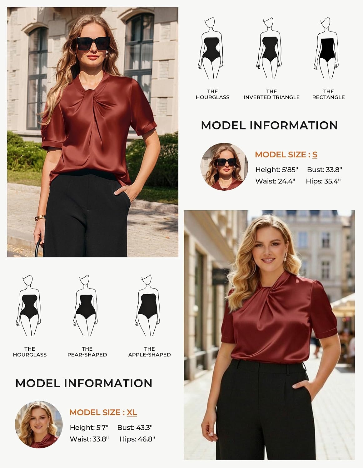 image:imageGRACE KARIN 2026 Women Satin Tops Short Sleeve Blouse Mock Neck Work Silk Shirts Business Casual OutfitsRed Orange