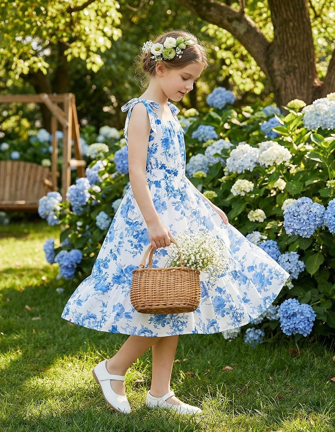 image:imageGRACE KARIN Girls Hawaiian Dress Floral Chiffon ALine Sleeveless Summer Sundress for Beach Vacation Party 716Blue Willow