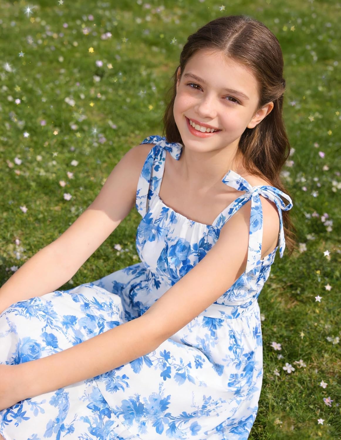 image:imageGRACE KARIN Girls Hawaiian Dress Floral Chiffon ALine Sleeveless Summer Sundress for Beach Vacation Party 716Blue Willow