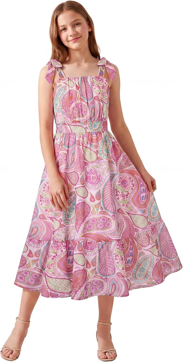 image:imageGRACE KARIN Girls Hawaiian Dress Floral Chiffon ALine Sleeveless Summer Sundress for Beach Vacation Party 716Blush Pink Paisley