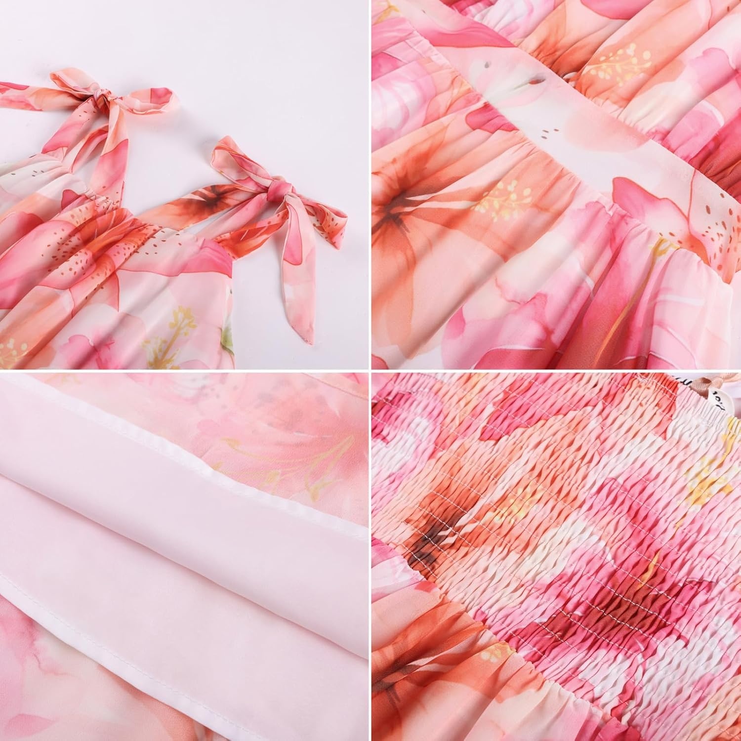 image:imageGRACE KARIN Girls Hawaiian Dress Floral Chiffon ALine Sleeveless Summer Sundress for Beach Vacation Party 716Coral Pink Large Floral