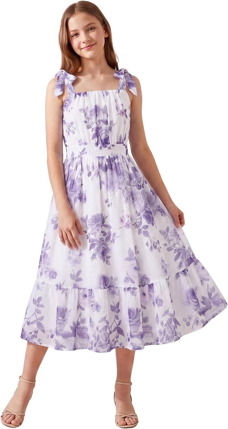 image:imageGRACE KARIN Girls Hawaiian Dress Floral Chiffon ALine Sleeveless Summer Sundress for Beach Vacation Party 716Lilac Purple Floral