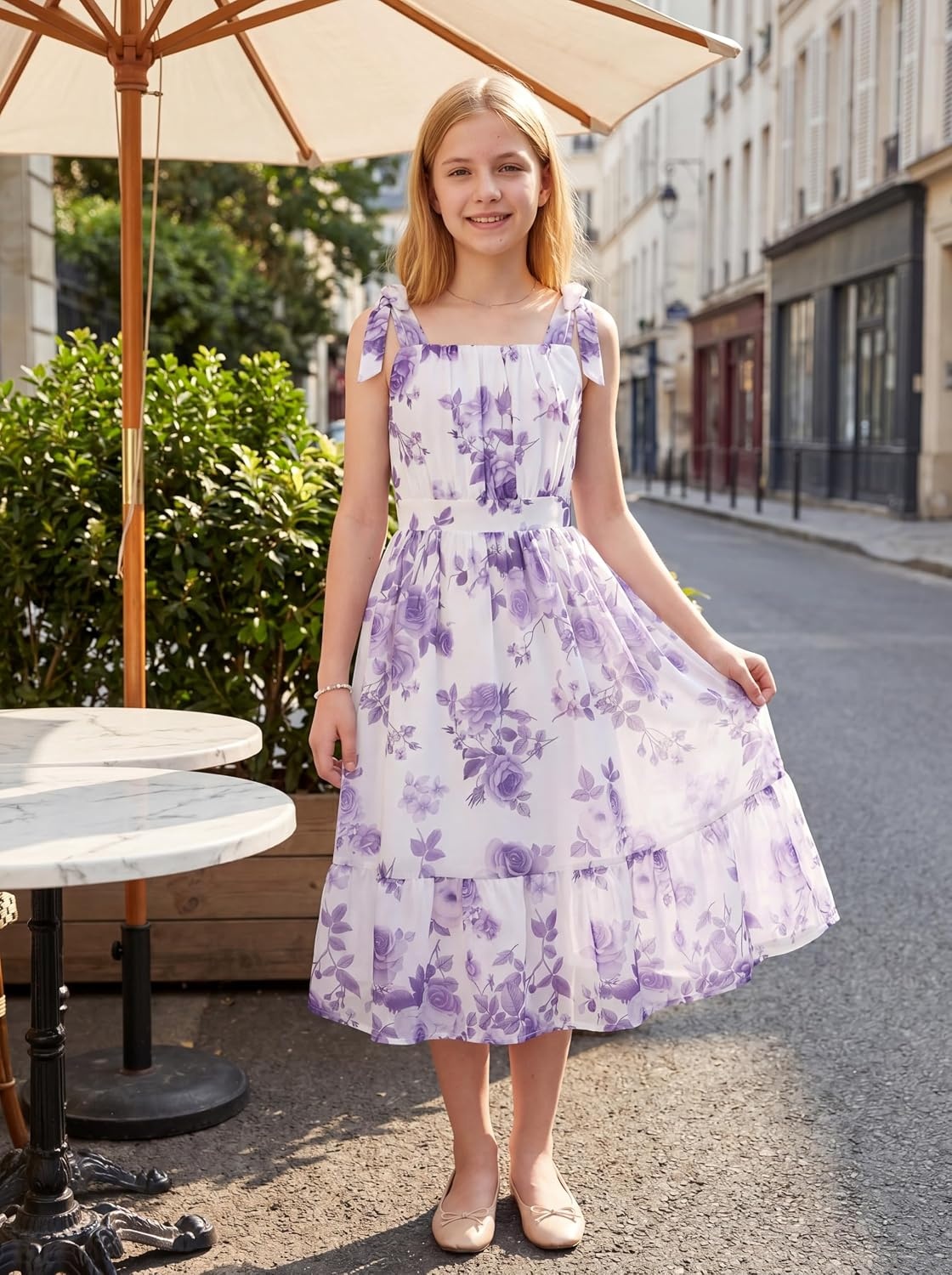 image:imageGRACE KARIN Girls Hawaiian Dress Floral Chiffon ALine Sleeveless Summer Sundress for Beach Vacation Party 716Lilac Purple Floral