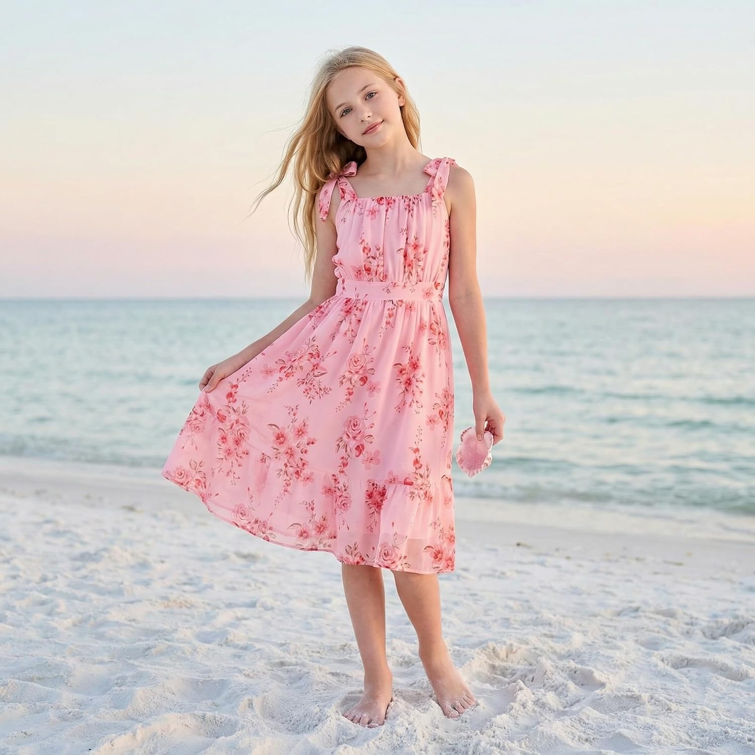 image:imageGRACE KARIN Girls Hawaiian Dress Floral Chiffon ALine Sleeveless Summer Sundress for Beach Vacation Party 716Pink Flower