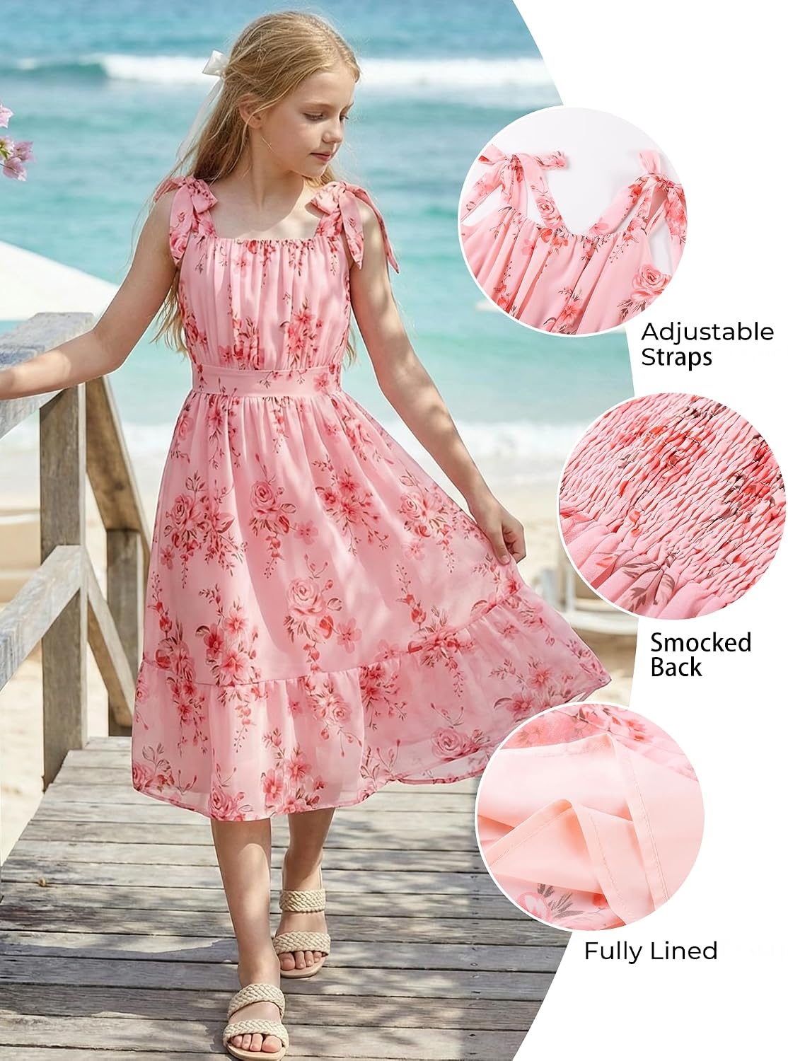 image:imageGRACE KARIN Girls Hawaiian Dress Floral Chiffon ALine Sleeveless Summer Sundress for Beach Vacation Party 716Pink Flower