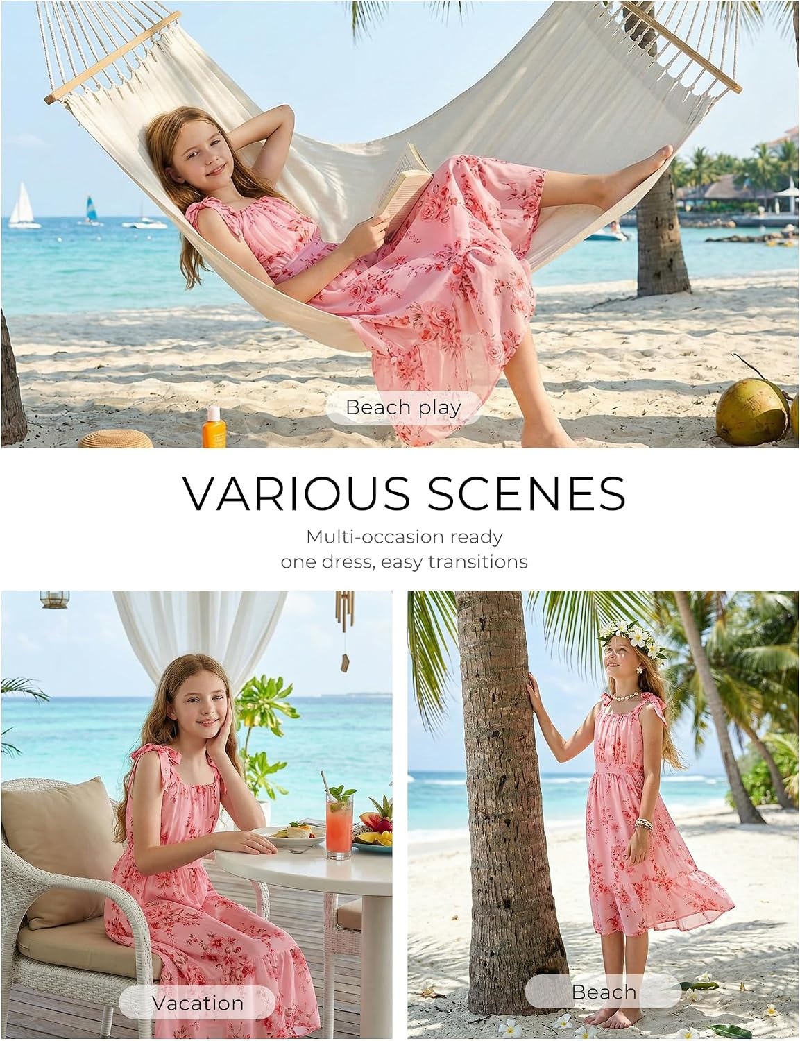 image:imageGRACE KARIN Girls Hawaiian Dress Floral Chiffon ALine Sleeveless Summer Sundress for Beach Vacation Party 716Pink Flower