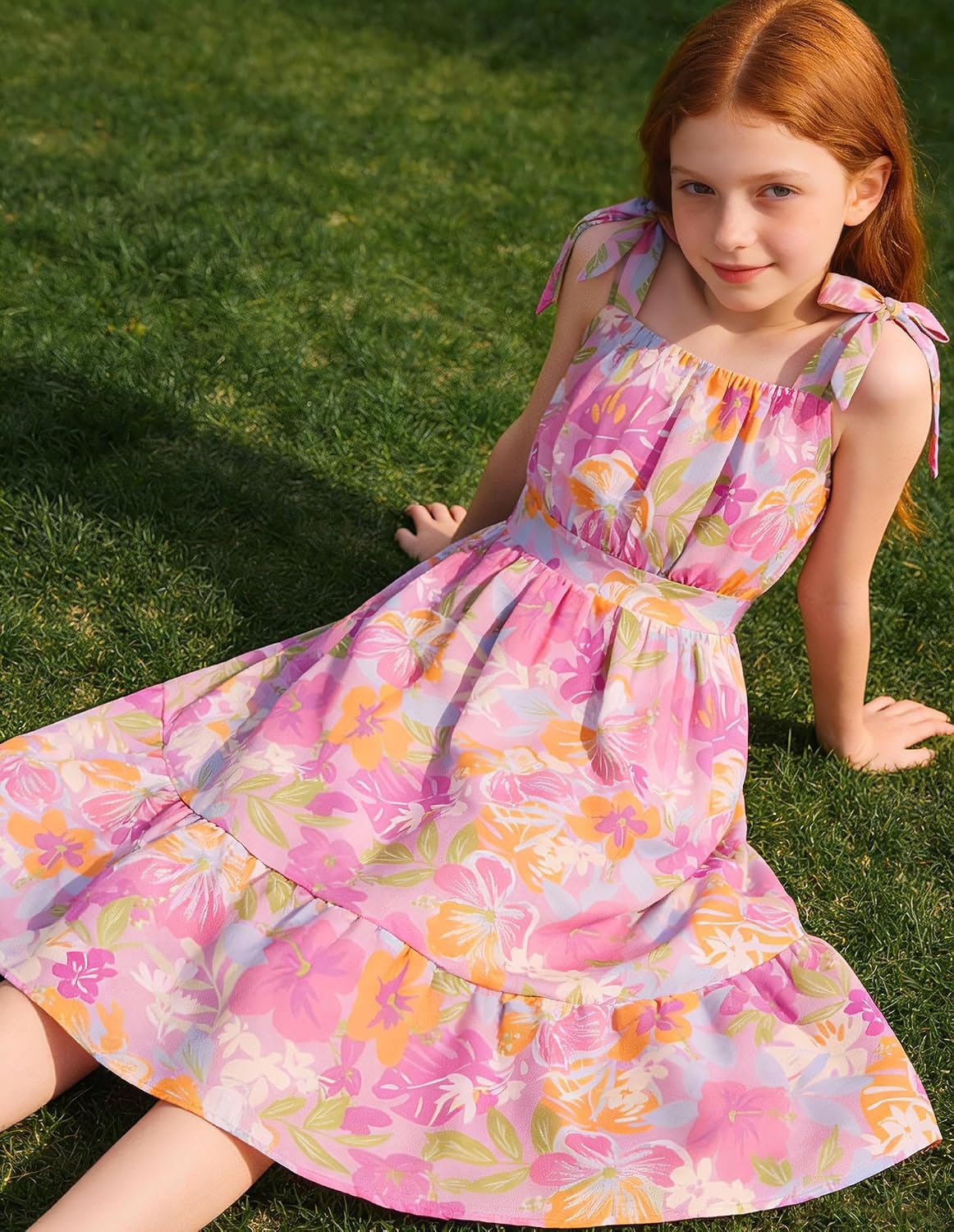 image:imageGRACE KARIN Girls Hawaiian Dress Floral Chiffon ALine Sleeveless Summer Sundress for Beach Vacation Party 716Tropical Purple Floral