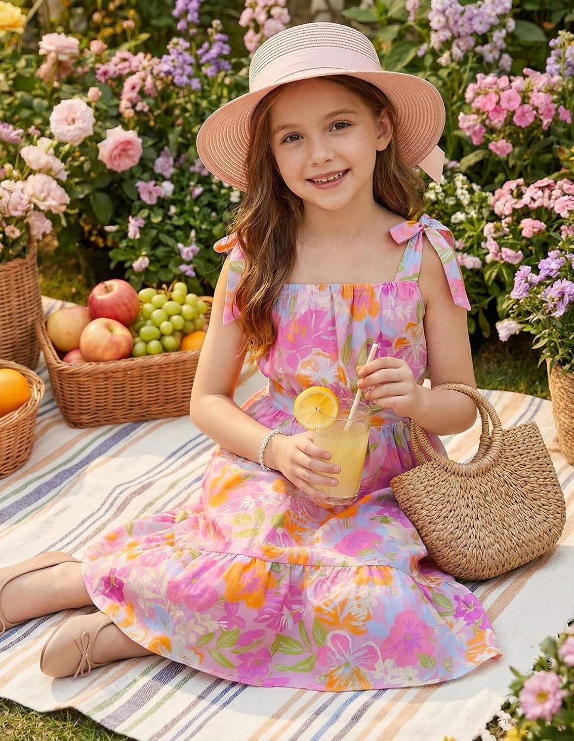 image:imageGRACE KARIN Girls Hawaiian Dress Floral Chiffon ALine Sleeveless Summer Sundress for Beach Vacation Party 716Tropical Purple Floral