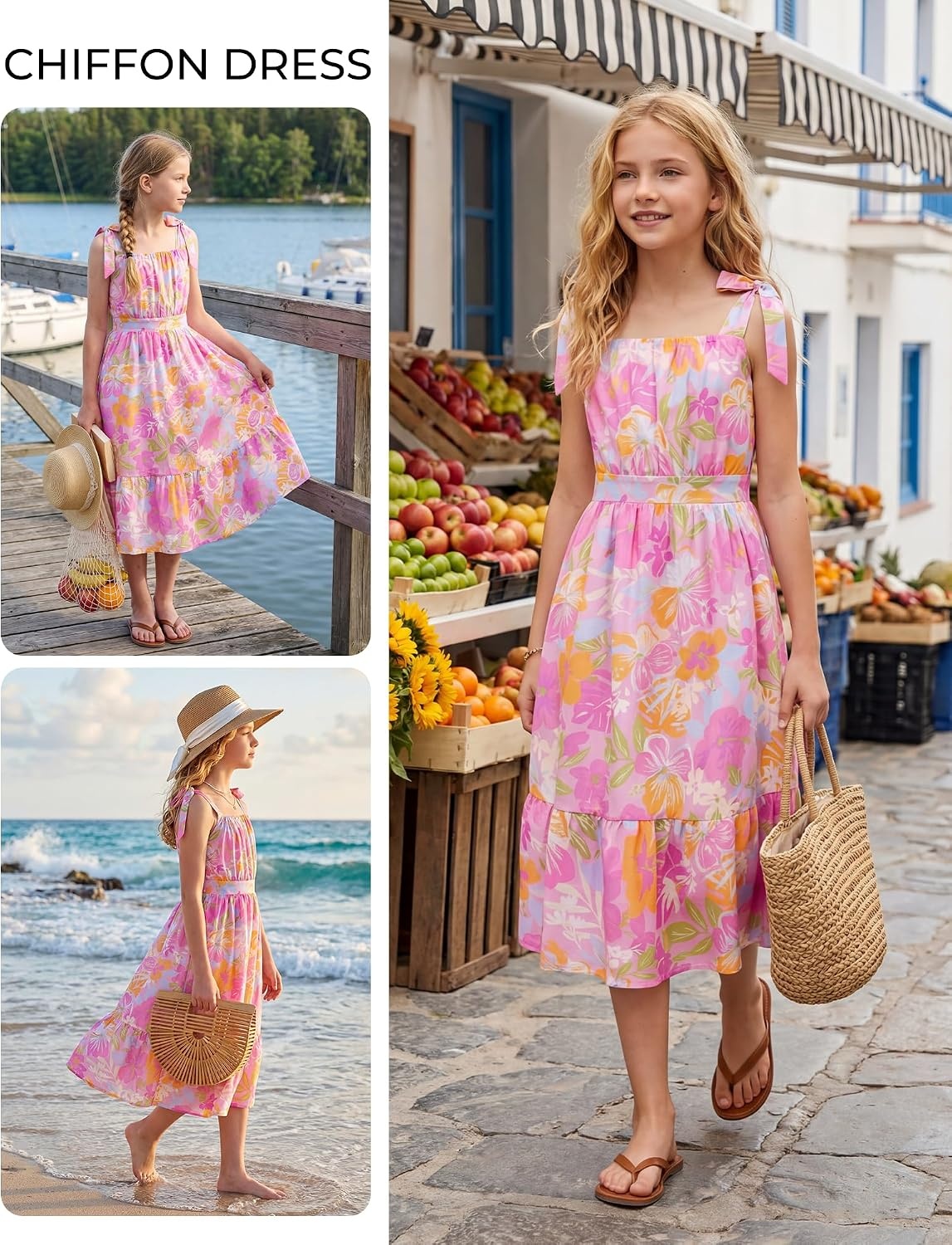image:imageGRACE KARIN Girls Hawaiian Dress Floral Chiffon ALine Sleeveless Summer Sundress for Beach Vacation Party 716Tropical Purple Floral