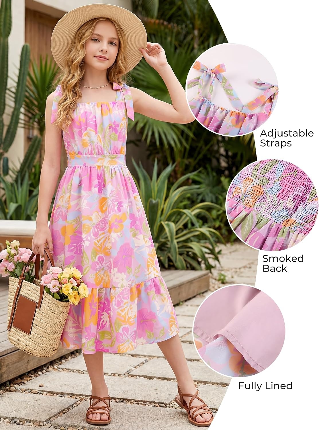 image:imageGRACE KARIN Girls Hawaiian Dress Floral Chiffon ALine Sleeveless Summer Sundress for Beach Vacation Party 716Tropical Purple Floral