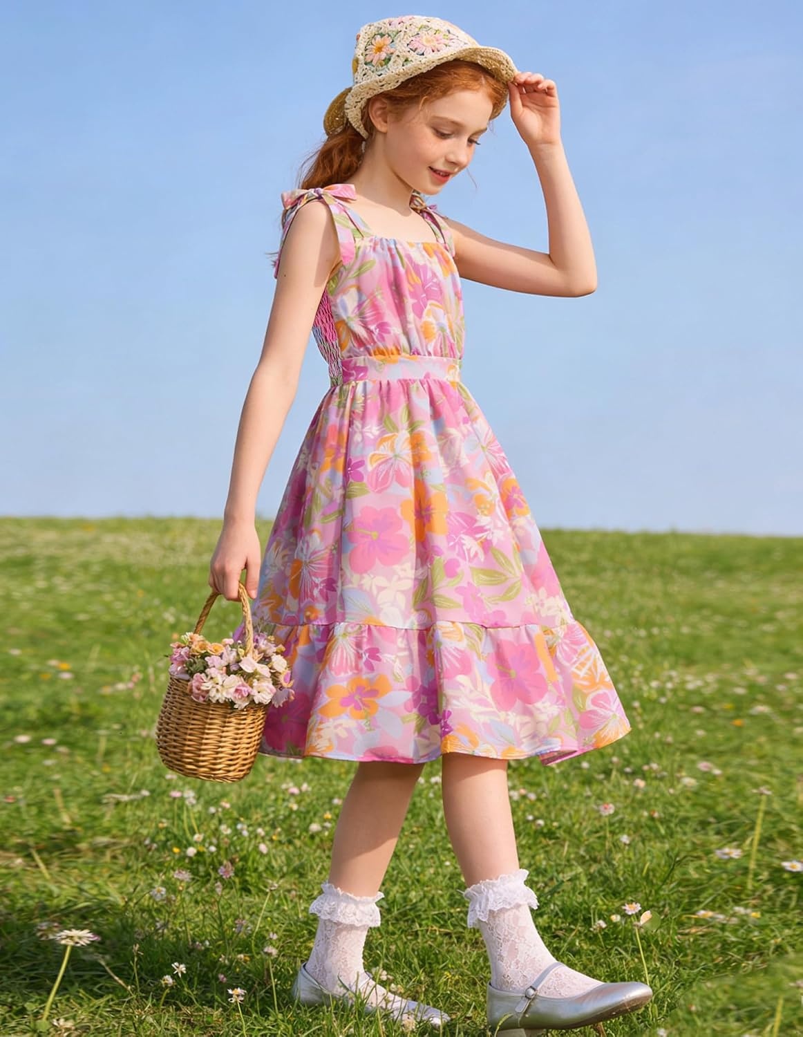 image:imageGRACE KARIN Girls Hawaiian Dress Floral Chiffon ALine Sleeveless Summer Sundress for Beach Vacation Party 716Tropical Purple Floral