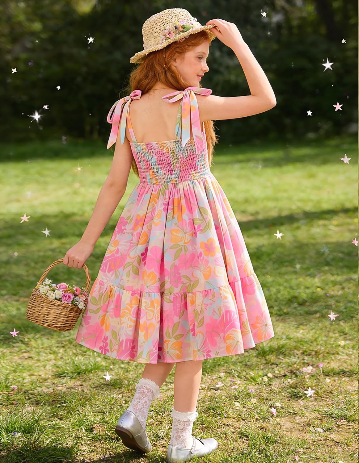 image:imageGRACE KARIN Girls Hawaiian Dress Floral Chiffon ALine Sleeveless Summer Sundress for Beach Vacation Party 716Tropical Purple Floral