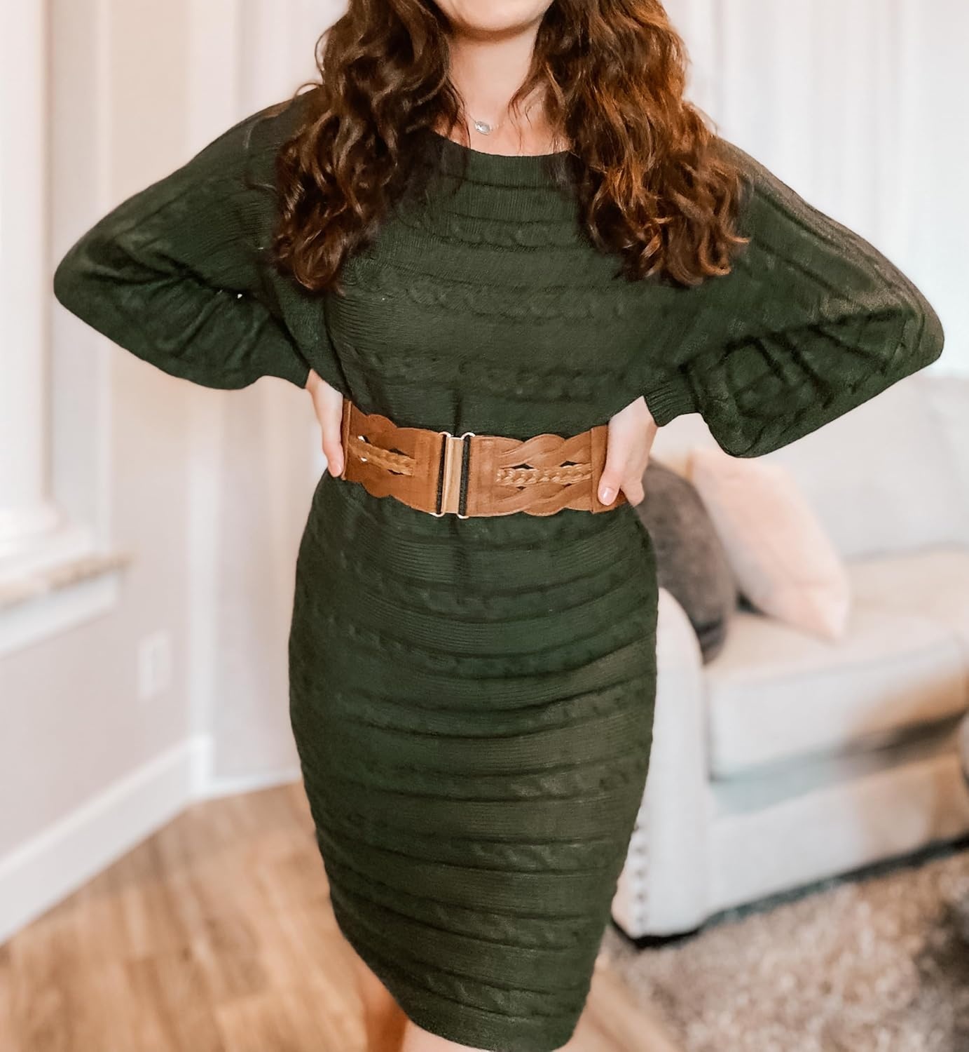 image:imageGRACE KARIN Wide Belts for Women Elastic Waist Belt 3 inch wide stretchy waistband Woven design Golden buckle For dresses skirt Vintage casual boho western styleBrown