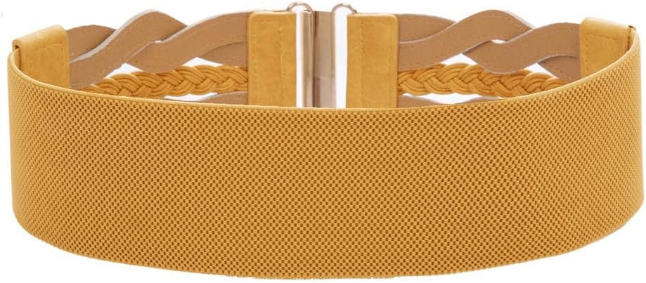 image:imageGRACE KARIN Wide Belts for Women Elastic Waist Belt 3 inch wide stretchy waistband Woven design Golden buckle For dresses skirt Vintage casual boho western styleGinger
