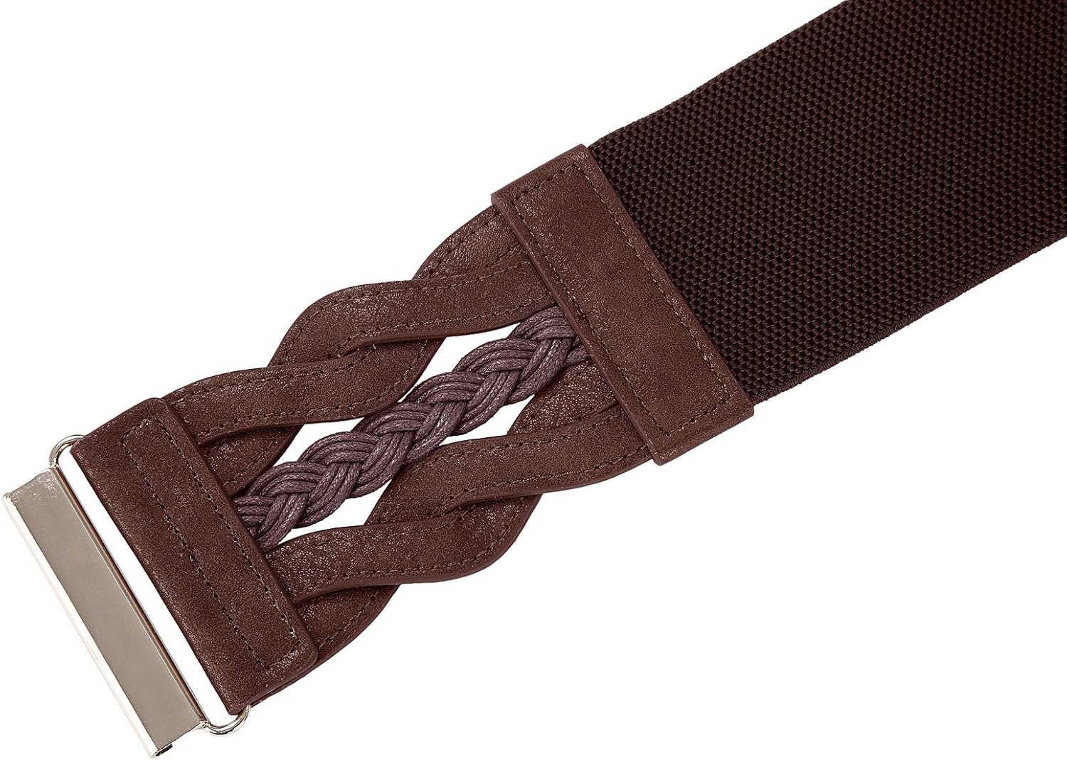 image:imageGRACE KARIN Wide Belts for Women Elastic Waist Belt 3 inch wide stretchy waistband Woven design Golden buckle For dresses skirt Vintage casual boho western styleChocolate Brown
