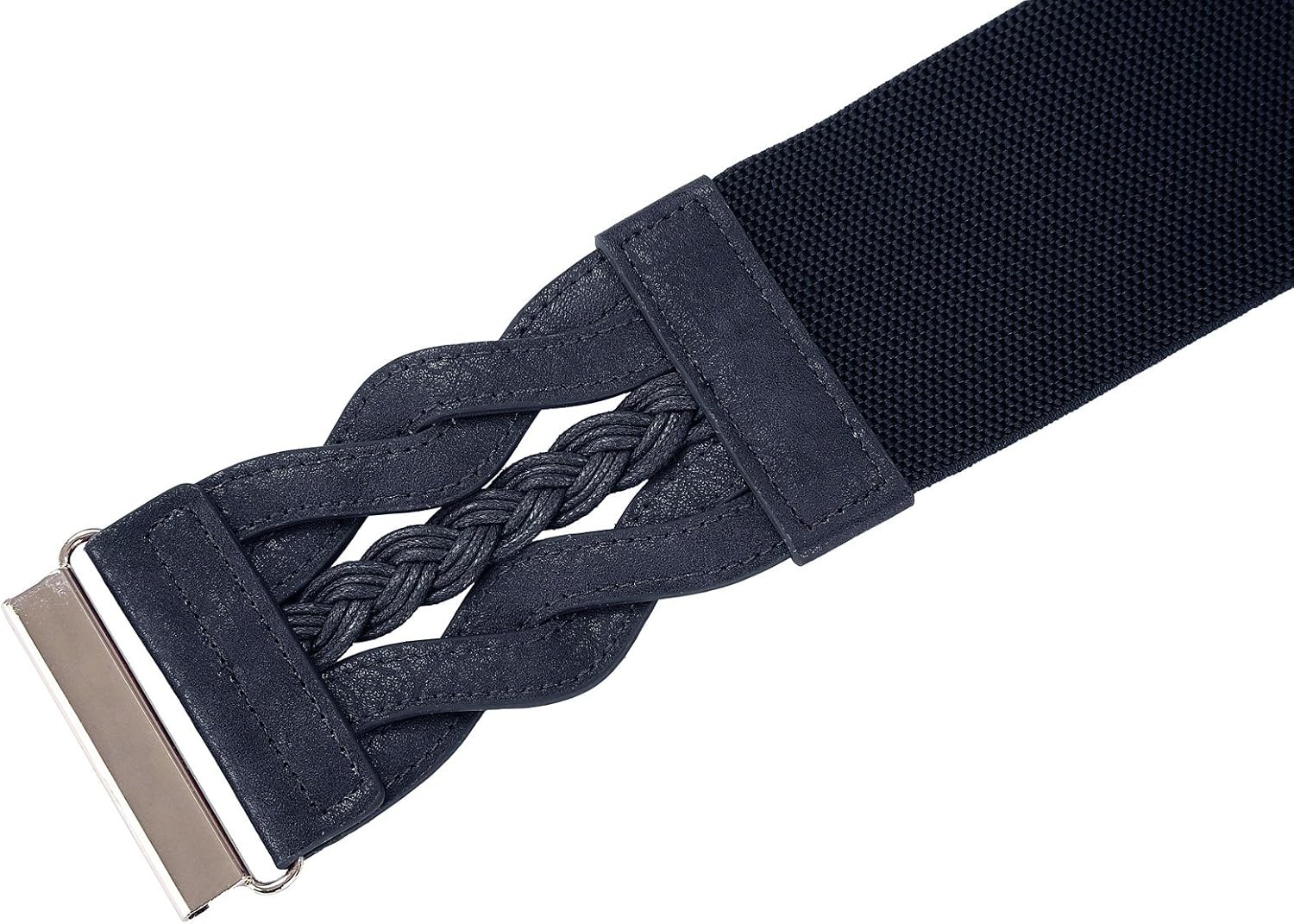 image:imageGRACE KARIN Wide Belts for Women Elastic Waist Belt 3 inch wide stretchy waistband Woven design Golden buckle For dresses skirt Vintage casual boho western styleNavy Blue