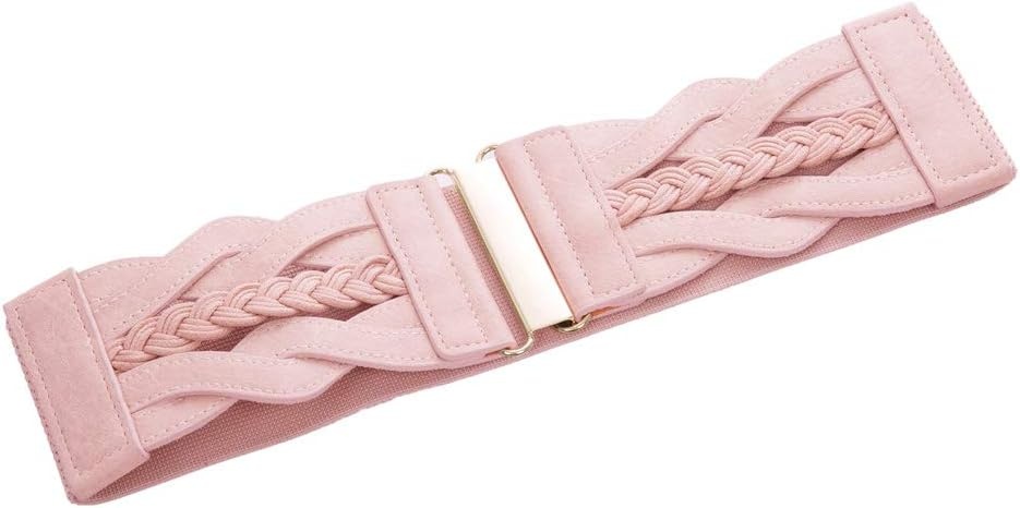 image:imageGRACE KARIN Wide Belts for Women Elastic Waist Belt 3 inch wide stretchy waistband Woven design Golden buckle For dresses skirt Vintage casual boho western stylePink