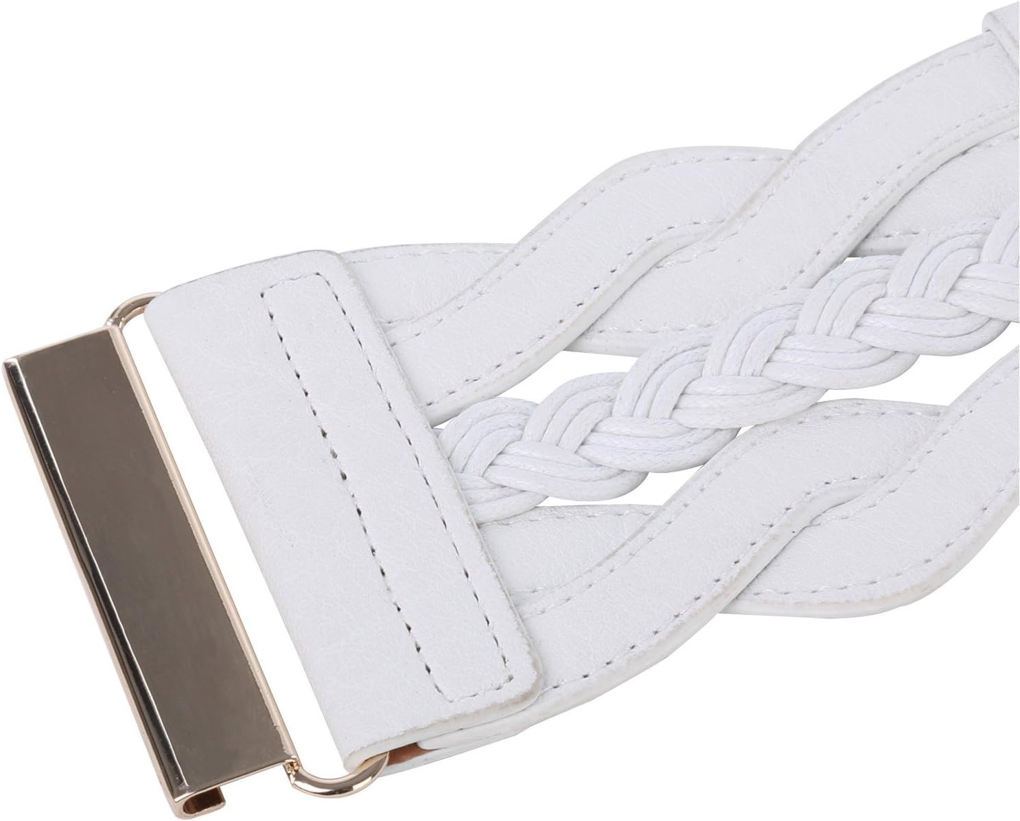 image:imageGRACE KARIN Wide Belts for Women Elastic Waist Belt 3 inch wide stretchy waistband Woven design Golden buckle For dresses skirt Vintage casual boho western styleBlack and White