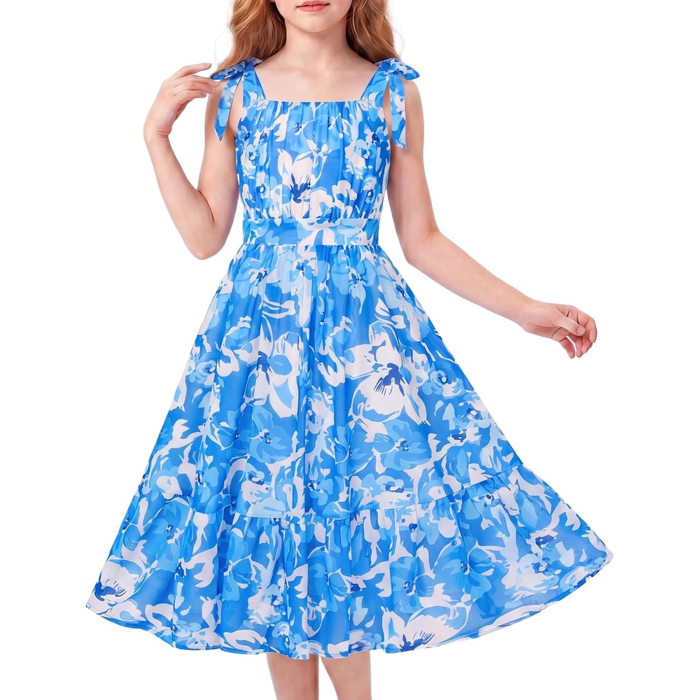 image:imageGRACE KARIN Girls Hawaiian Dress Floral Chiffon ALine Sleeveless Summer Sundress for Beach Vacation Party 716Coastal Breeze