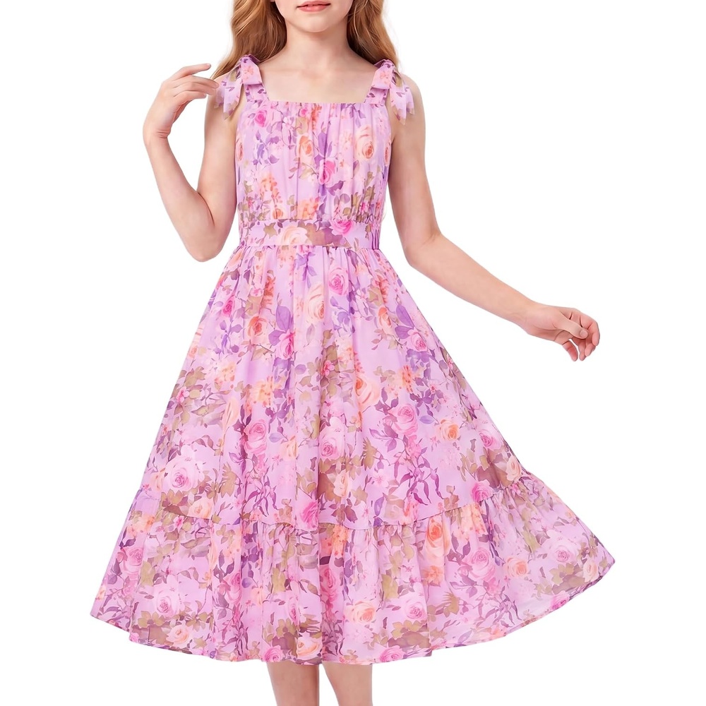 image:imageGRACE KARIN Girls Hawaiian Dress Floral Chiffon ALine Sleeveless Summer Sundress for Beach Vacation Party 716Lavender Promise