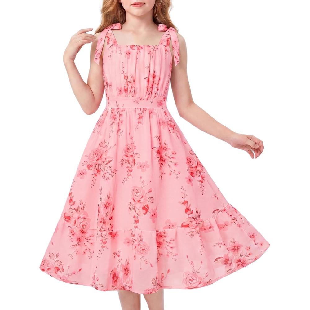 image:imageGRACE KARIN Girls Hawaiian Dress Floral Chiffon ALine Sleeveless Summer Sundress for Beach Vacation Party 716Pink Flower
