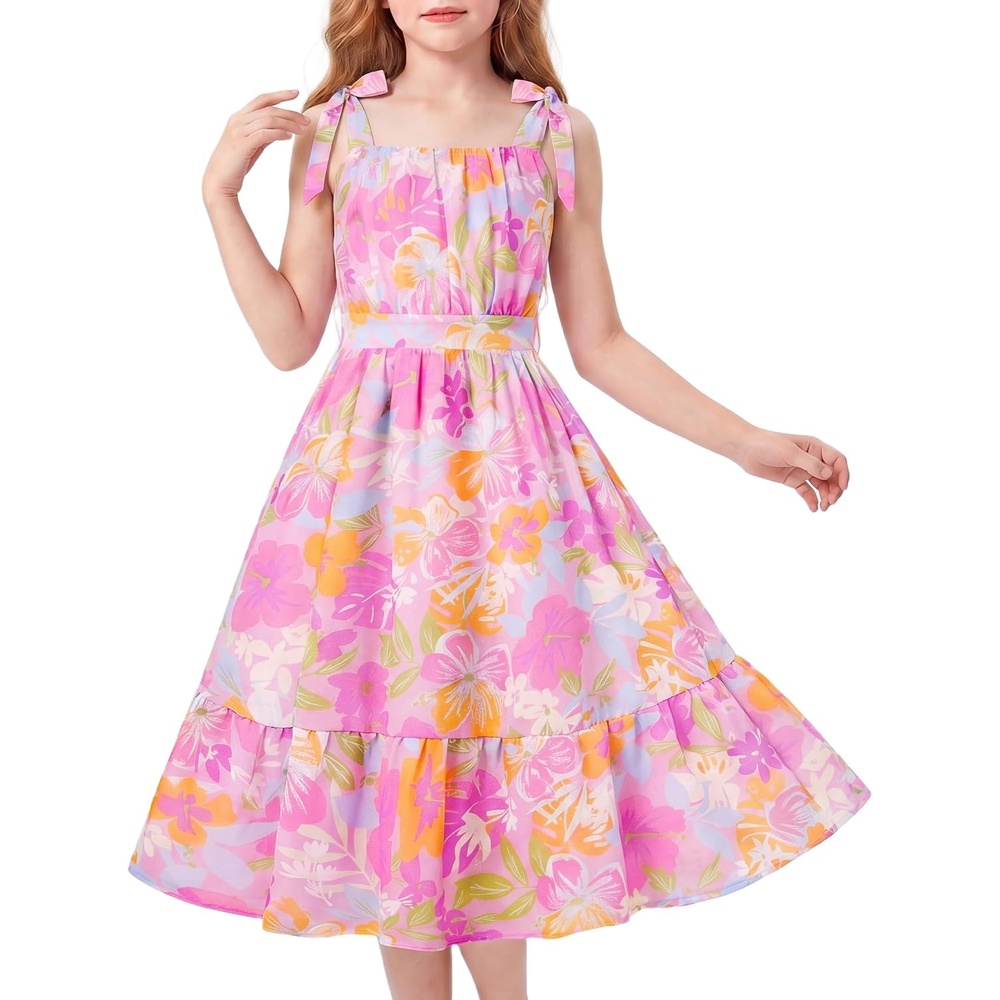 image:imageGRACE KARIN Girls Hawaiian Dress Floral Chiffon ALine Sleeveless Summer Sundress for Beach Vacation Party 716Tropical Purple Floral
