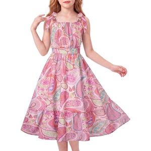 GRACE KARIN Girls Hawaiian Dress Floral Chiffon A-Line Sleeveless Summer Sundress for Beach Vacation Party 7-16(Blush Pink Paisley)