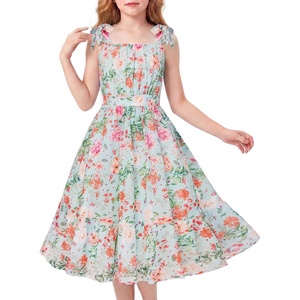 GRACE KARIN Girls Hawaiian Dress Floral Chiffon A-Line Sleeveless Summer Sundress for Beach Vacation Party 7-16(Botanical Pink)