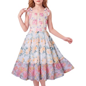 GRACE KARIN Girls Hawaiian Dress Floral Chiffon A-Line Sleeveless Summer Sundress for Beach Vacation Party 7-16(Colorblock Garden)