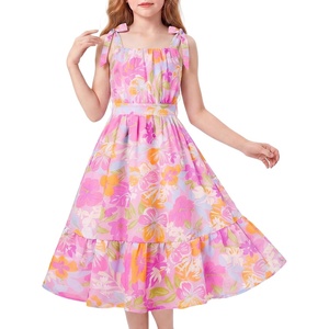 GRACE KARIN Girls Hawaiian Dress Floral Chiffon A-Line Sleeveless Summer Sundress for Beach Vacation Party 7-16(Tropical Purple Floral)