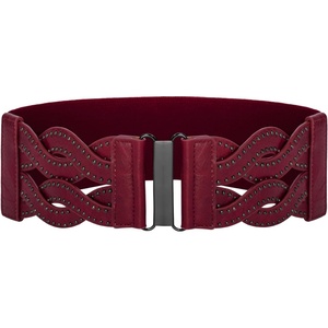 GRACE KARIN Wide Belts for Women Elastic Waist Belt | 3 inch wide stretchy waistband, Woven design, Golden buckle, For dresses skirt, Vintage casual boho western style(Burgundy)