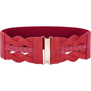 GRACE KARIN Wide Belts for Women Elastic Waist Belt | 3 inch wide stretchy waistband, Woven design, Golden buckle, For dresses skirt, Vintage casual boho western style(Red)