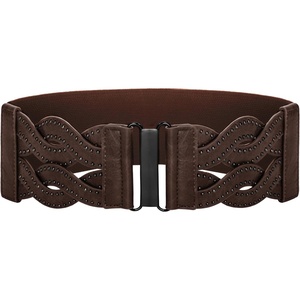GRACE KARIN Wide Belts for Women Elastic Waist Belt | 3 inch wide stretchy waistband, Woven design, Golden buckle, For dresses skirt, Vintage casual boho western style(Dark Brown)