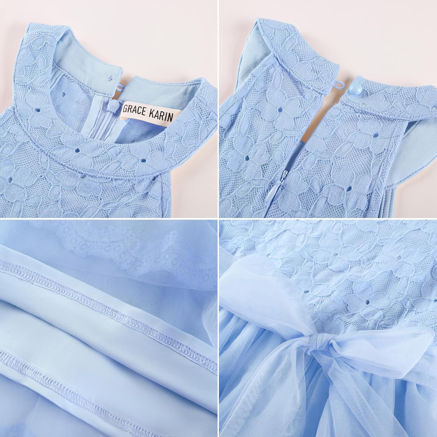 image:imageGRACE KARIN Flower Girl Dress Kids Wedding Guest Birthday Party Formal Lace Tulle Princess High Low Dresses 510YLight Blue