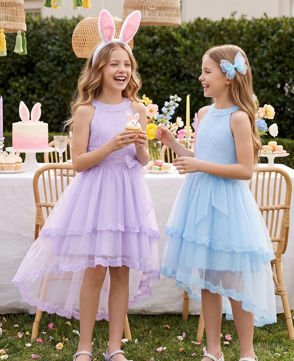 image:imageGRACE KARIN Flower Girl Dress Kids Wedding Guest Birthday Party Formal Lace Tulle Princess High Low Dresses 510YLight Blue