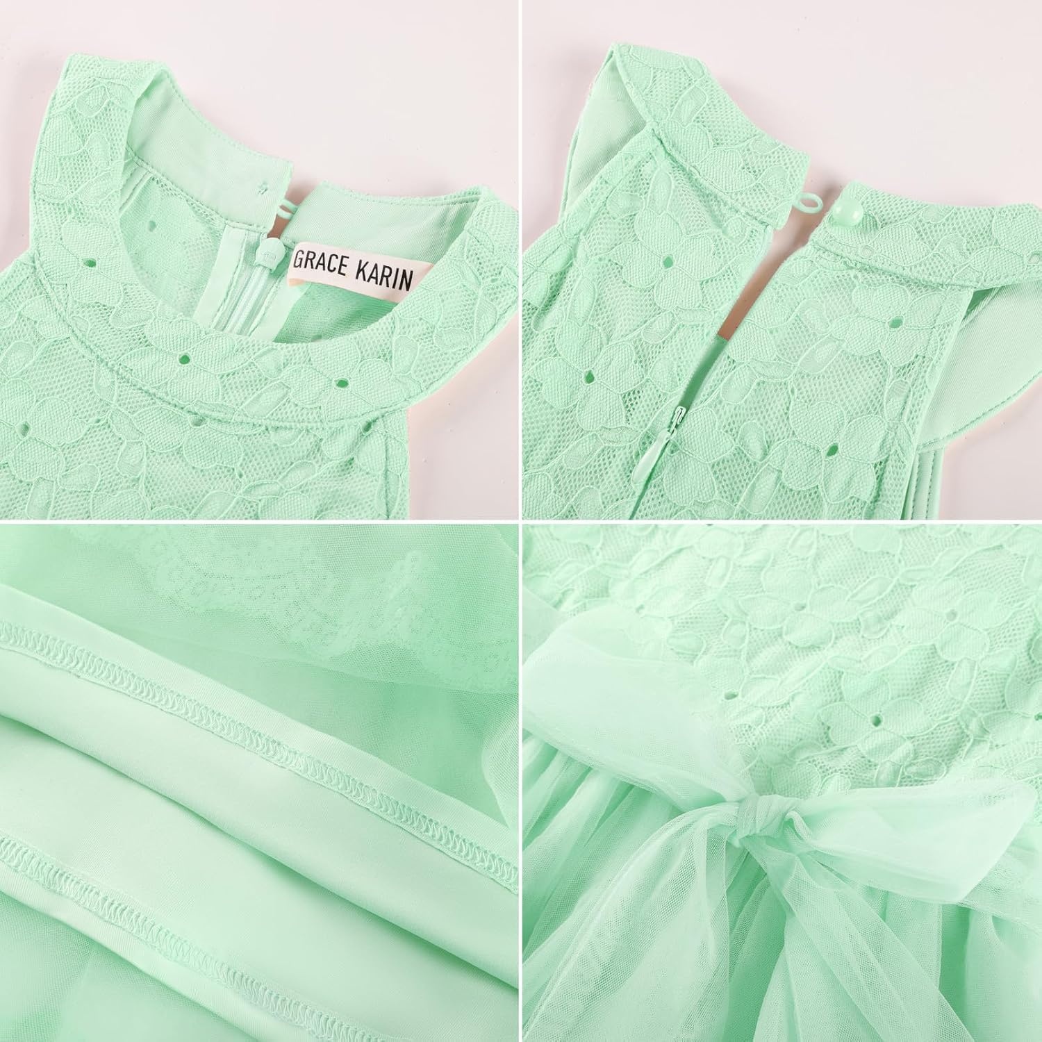 image:imageGRACE KARIN Flower Girl Dress Kids Wedding Guest Birthday Party Formal Lace Tulle Princess High Low Dresses 510YLight Green