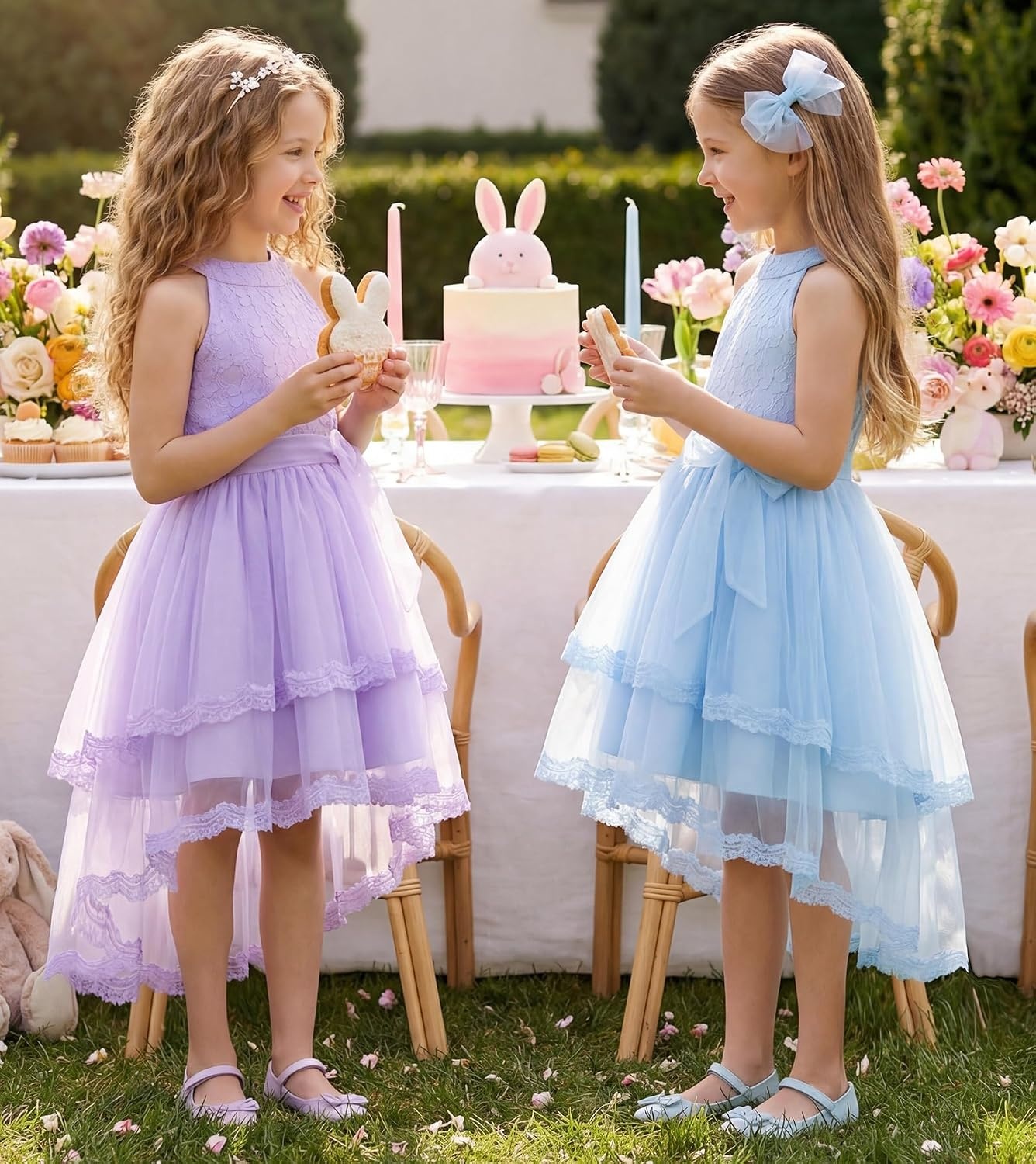 image:imageGRACE KARIN Flower Girl Dress Kids Wedding Guest Birthday Party Formal Lace Tulle Princess High Low Dresses 510YLight Purple